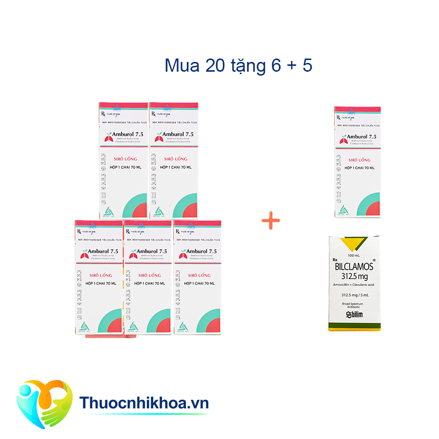 Amburol 7.5 (Hộp 1 lọ 70ml) Combo mua 20 tặng 6 và 5 hộp Bilclamos
