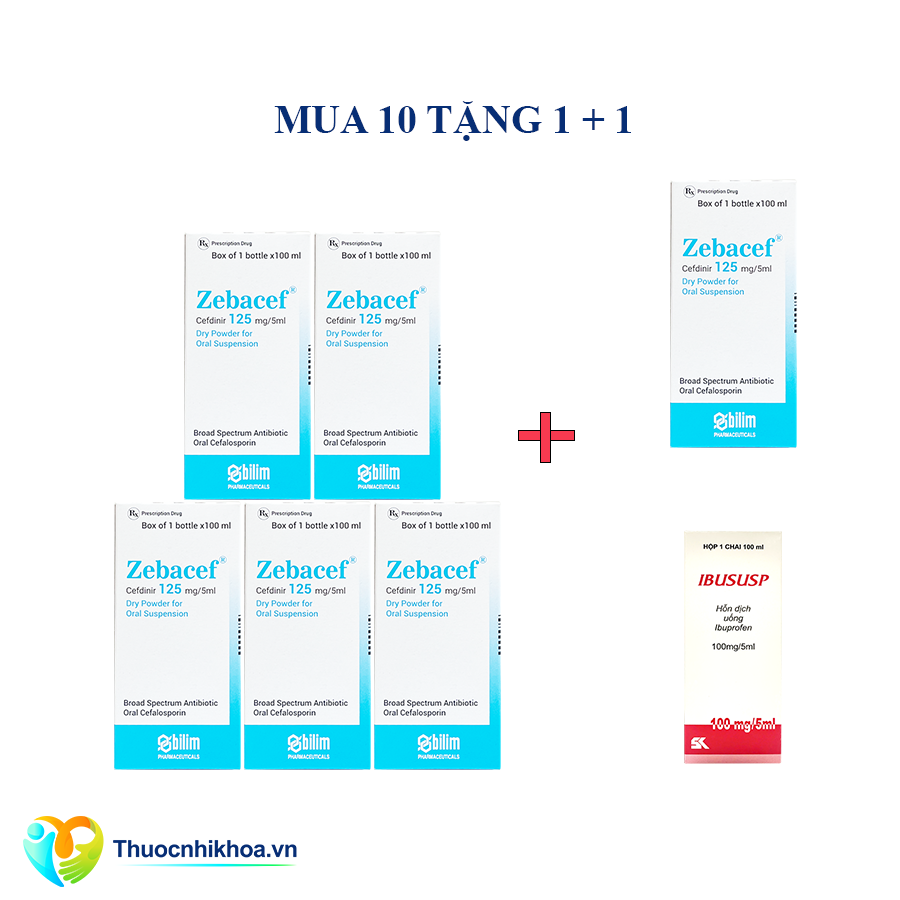 Zebacef 125mg/5ml - Combo mua 10 tặng 1 Zebacef + 1 Ibususp
