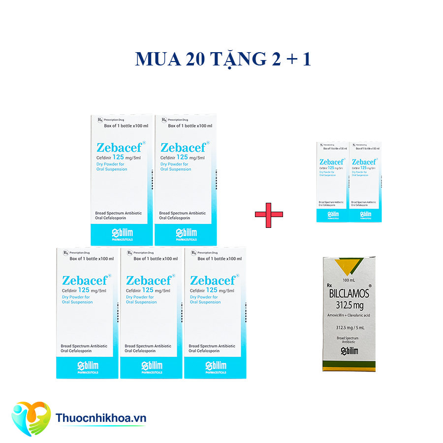 Zebacef 125mg/5ml - Combo mua 20 chai Zebacef tặng 2 Zebacef 1 Bilclamos