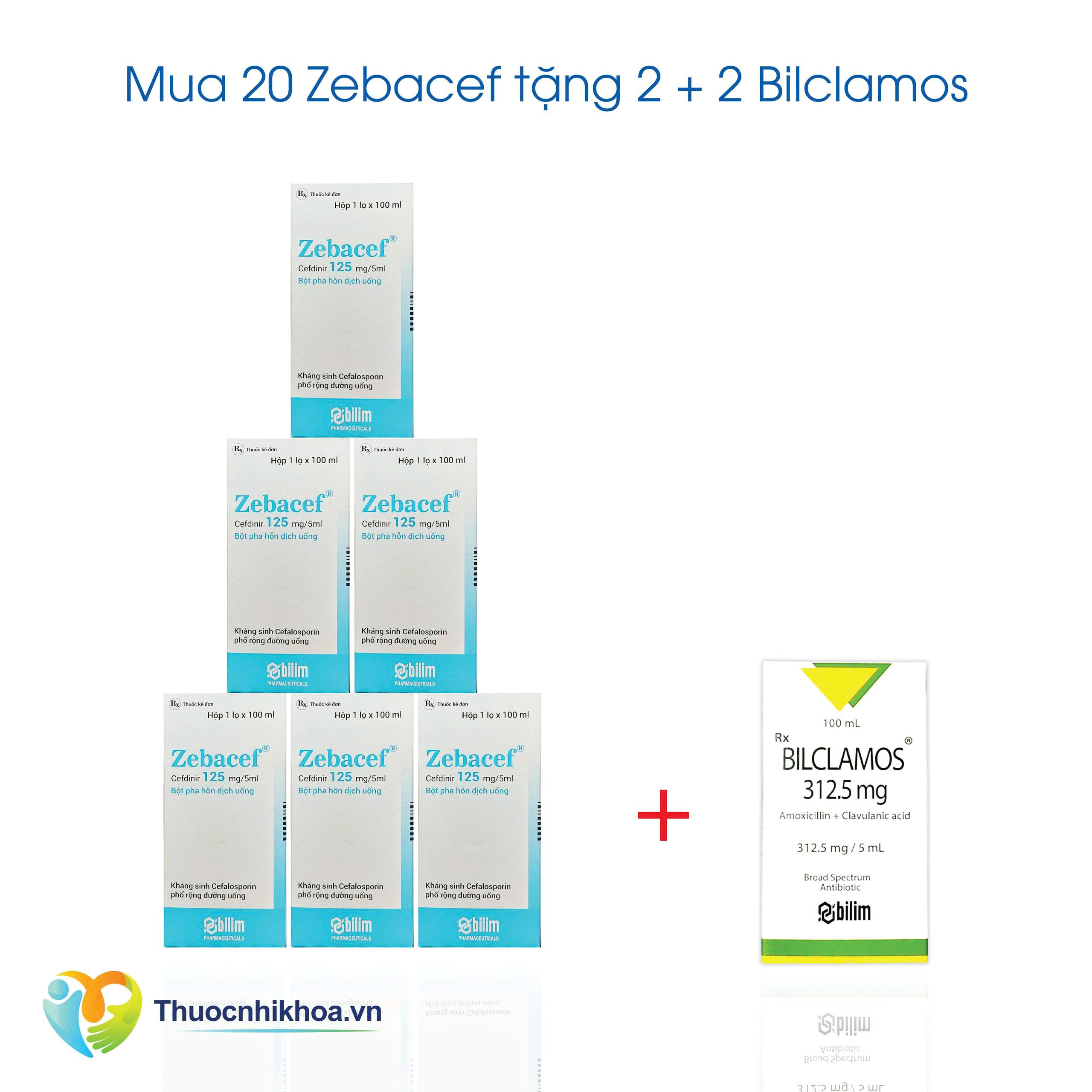 Zebacef 125mg/5ml - Combo mua 20 chai Zebacef tặng 2 Zebacef 2 Bilclamos