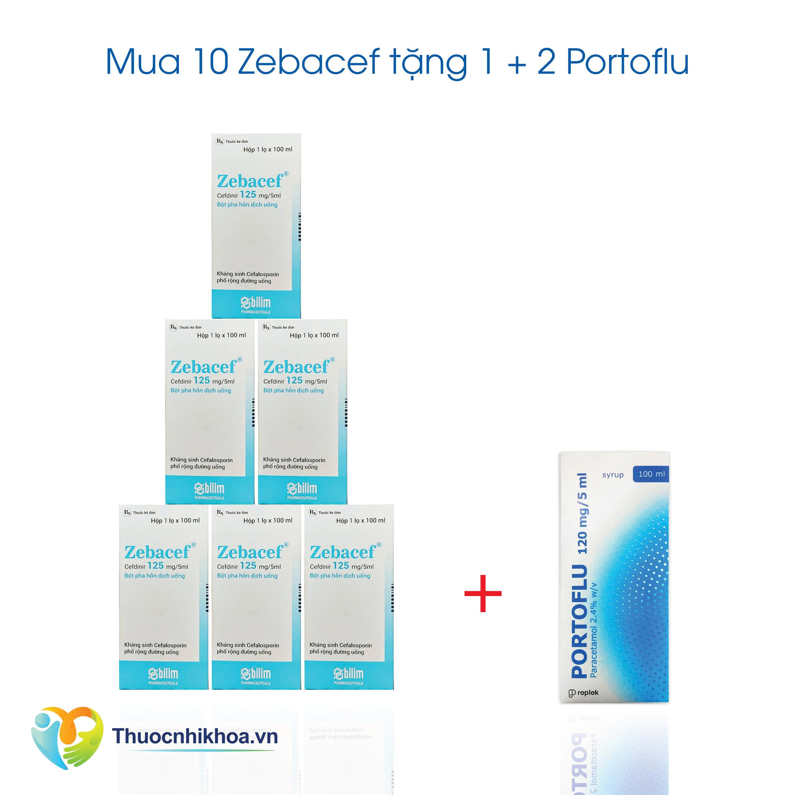 Zebacef 125mg/5ml - Combo mua 10 tặng 1 Zebacef 2 Portoflu