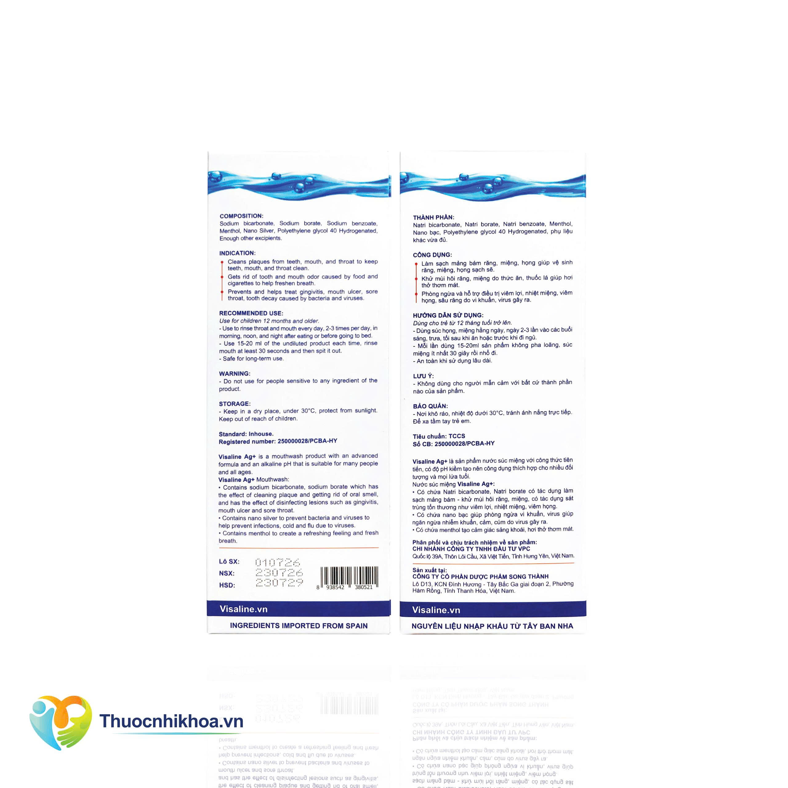 Visaline Ag + (Hộp 1 chai 250ml) Combo mua 10 tặng 2
